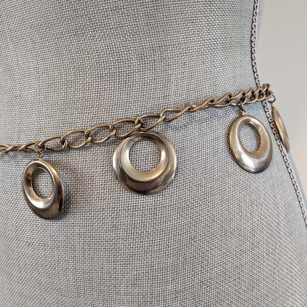 Vintage 60's Chainlink Belt Gold Tone Bevelled Hoops - Picture 3 of 6